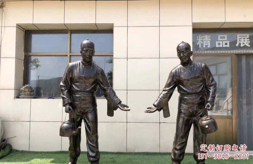 温州茶馆民俗店小二铜雕