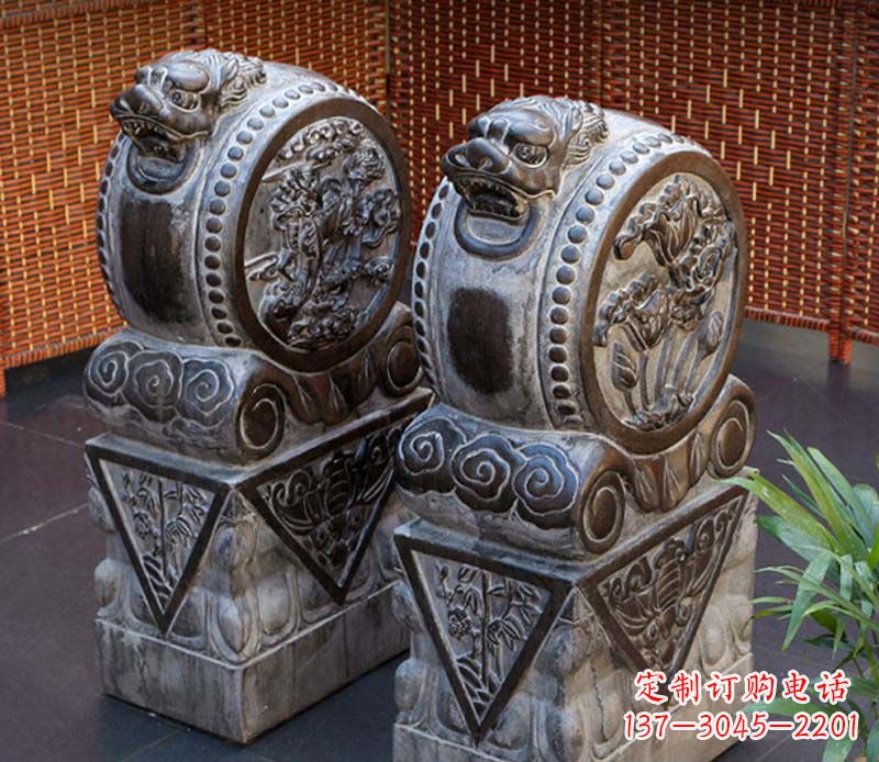 温州仿古石门墩雕塑,提升茶楼景观
