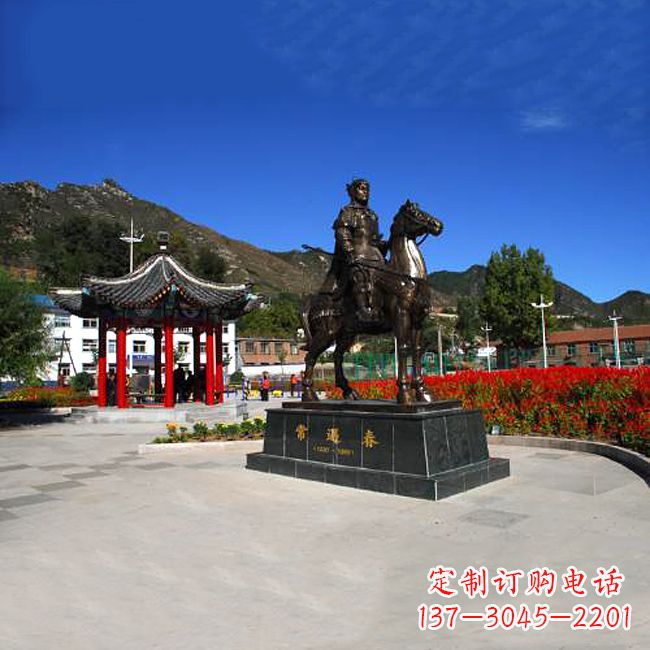 温州常遇春骑马铜雕塑像-景区广场历史名人古代著名将领将军雕像