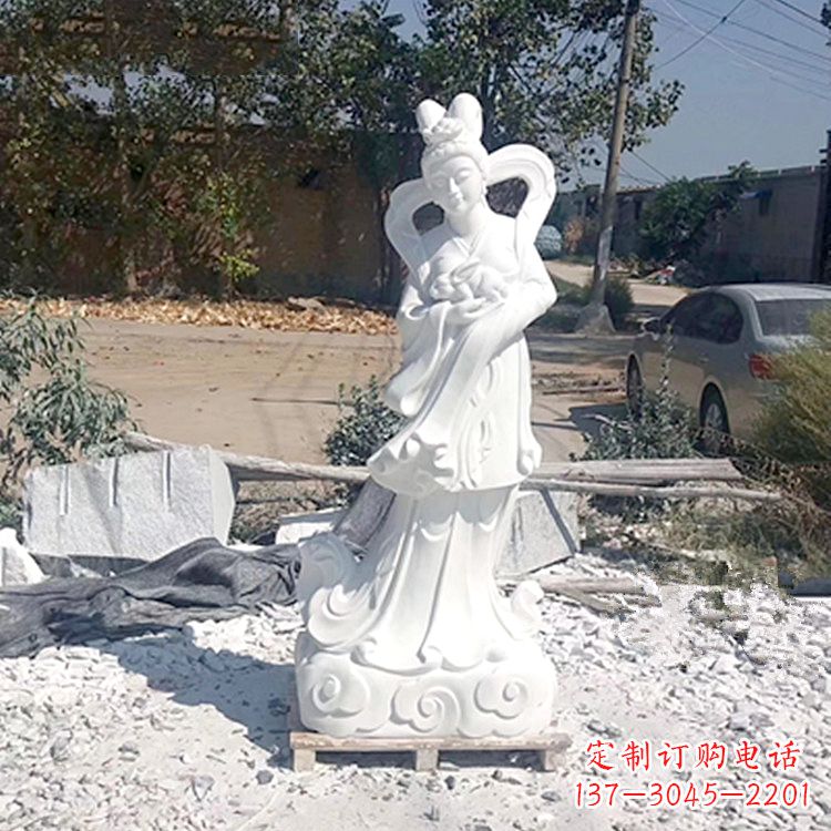 温州嫦娥奔月石雕-汉白玉神话人物雕像