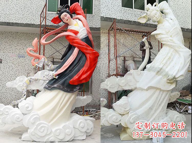 温州嫦娥玻璃钢雕塑-玻璃钢彩绘神话人物雕像
