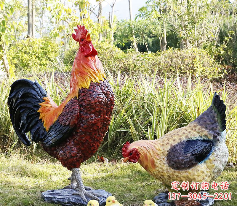 温州厂家直销户外园林树脂仿真公鸡母鸡 装饰品雕塑 玻璃钢绿化雕塑