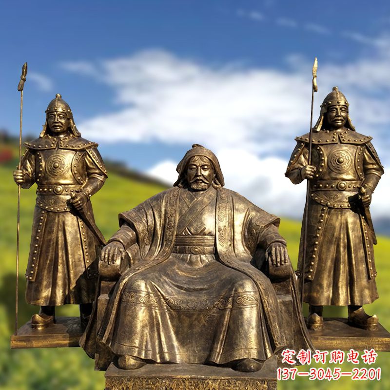温州成吉思汗铜雕景观雕塑-玻璃钢仿铜历史名人古代著名人物雕像