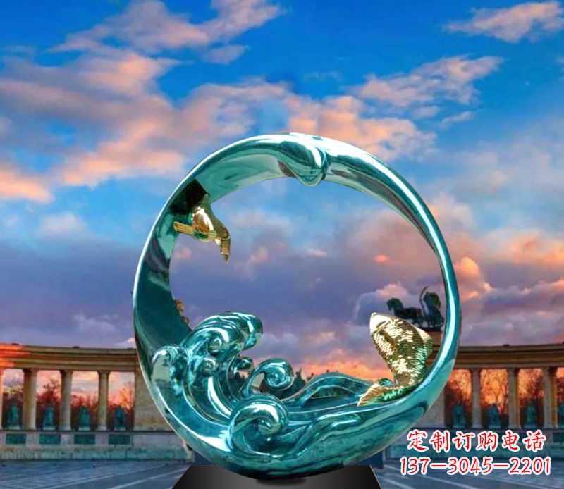 温州城市之环不锈钢彩银雕塑