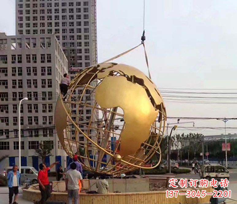 温州城市之美不锈钢镂空地球仪雕塑