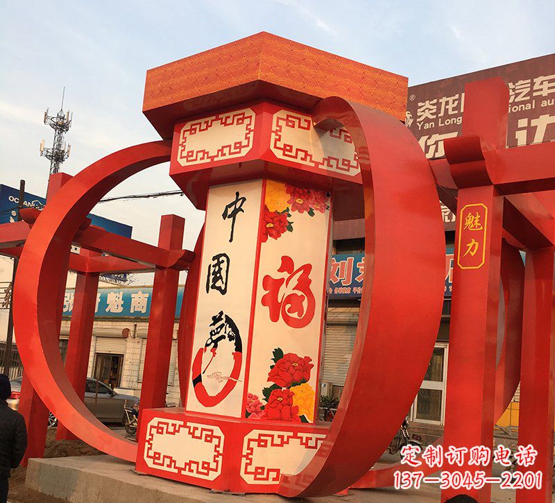 温州城市之光不锈钢中国梦灯笼雕塑