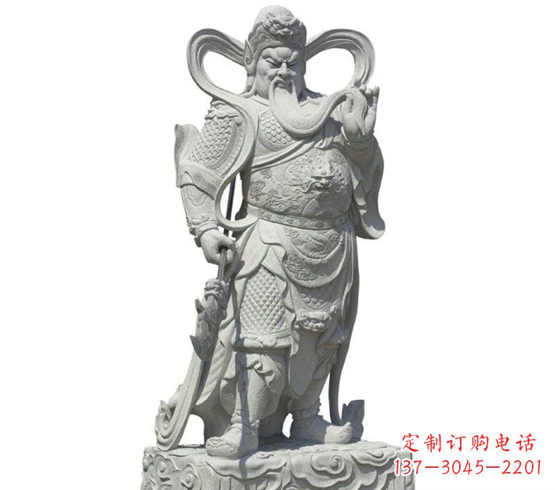 温州持刀关公武财神石雕
