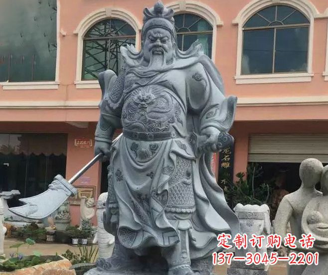 温州持刀武财神关公石雕 (2)