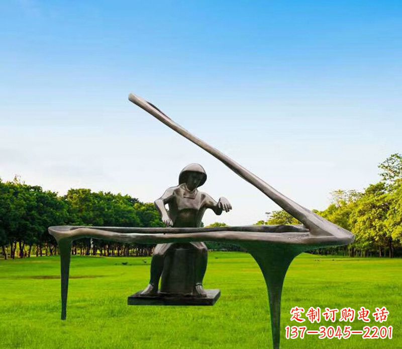 温州抽象弹钢琴的人物铜雕2