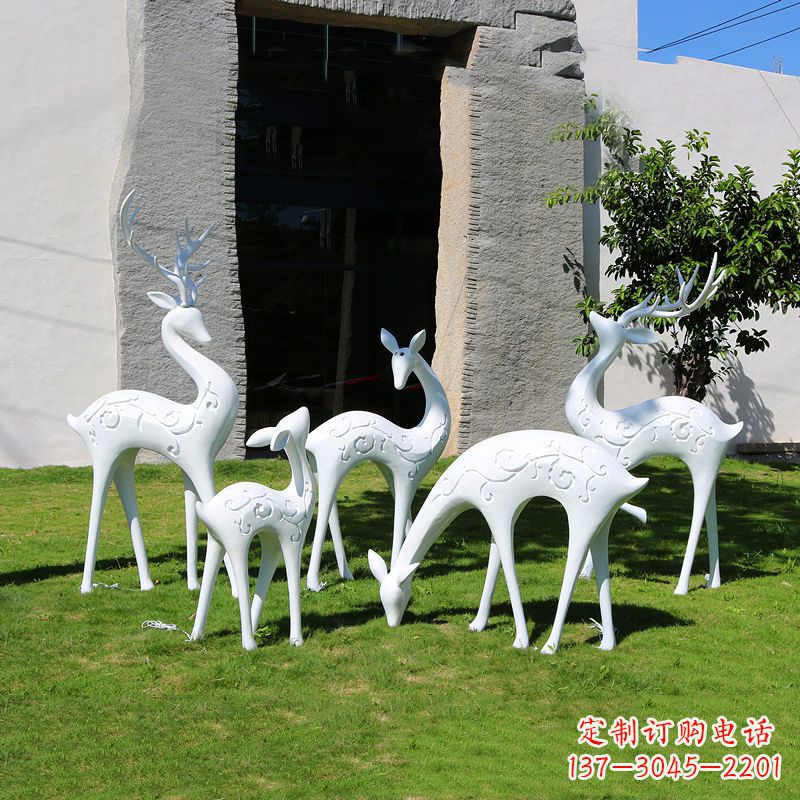 温州抽象鹿玻璃钢雕塑-白色小区园林动物摆件