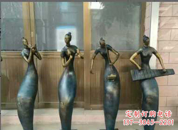 温州抽象女孩演奏乐器铜雕
