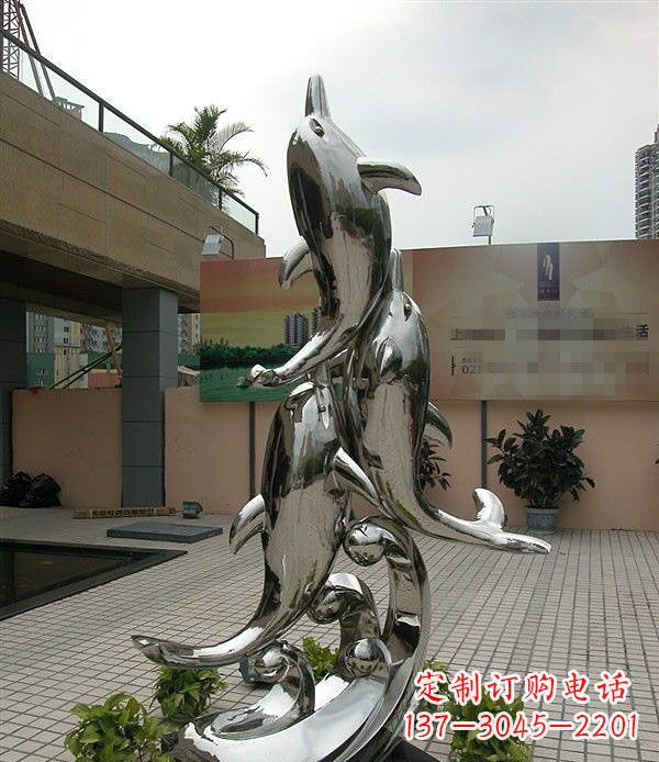 温州创意不锈钢跳跃的海豚雕塑