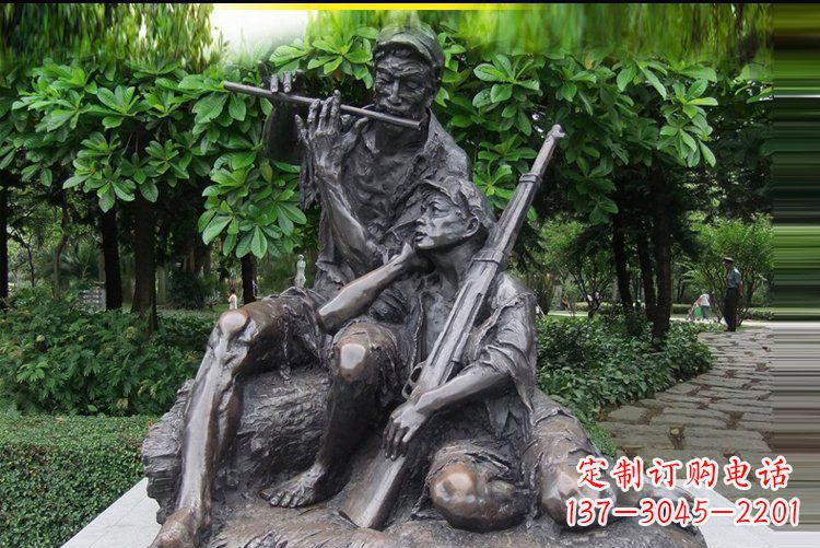 温州吹笛子的红军战士公园人物铜雕雕塑