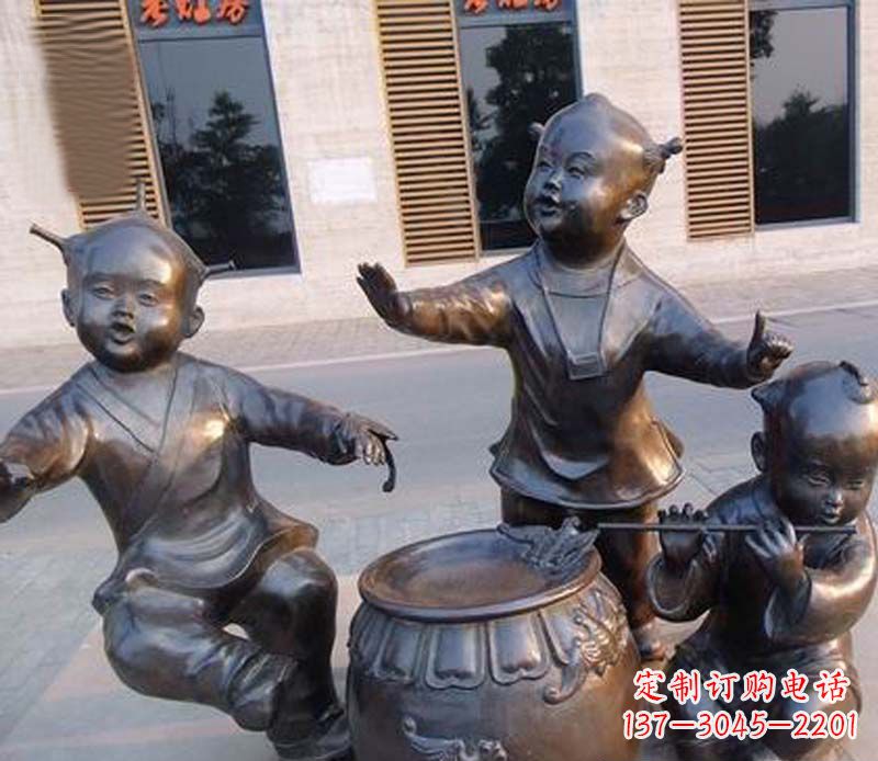 温州吹笛子跳舞的儿童铜雕