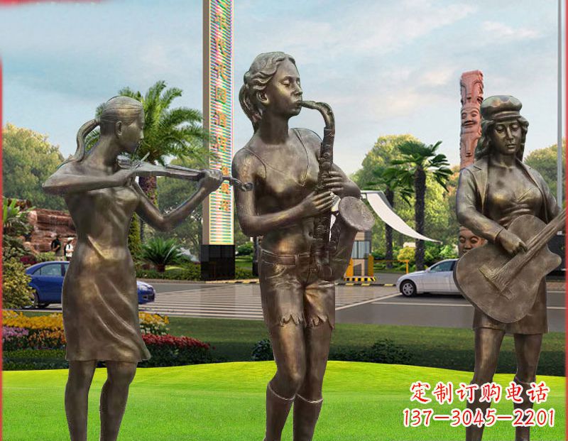 温州吹萨克斯铜雕人物