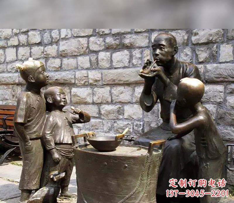 温州吹糖人广场小品人物铜雕