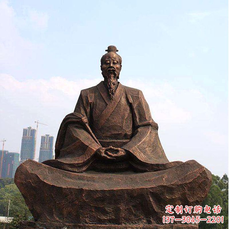 温州纯铜葛洪盘坐雕塑-景区园林历史医学人物雕像