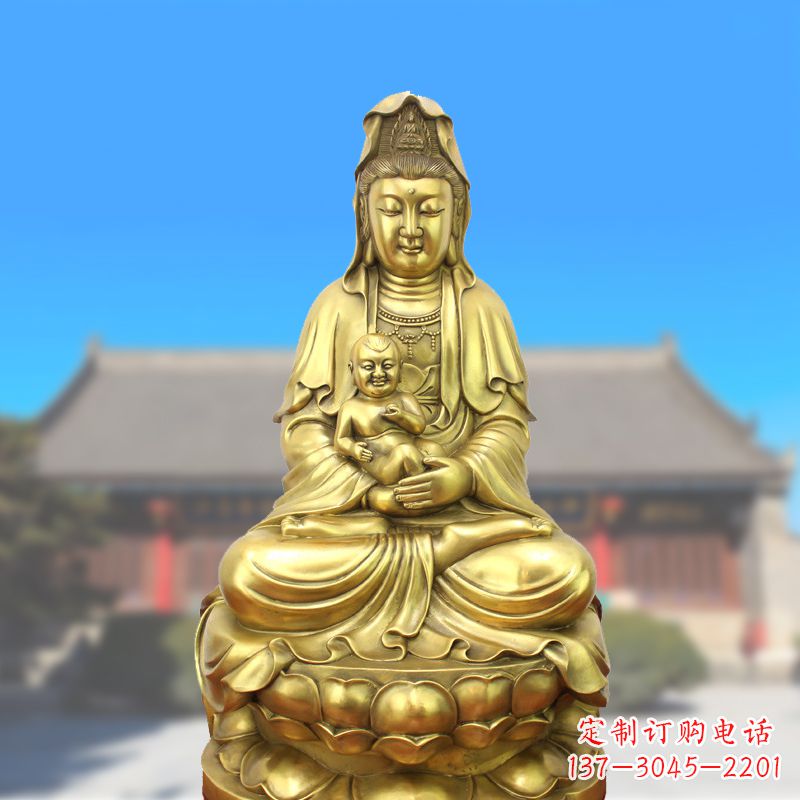 温州纯铜观音坐姿鎏金铜雕