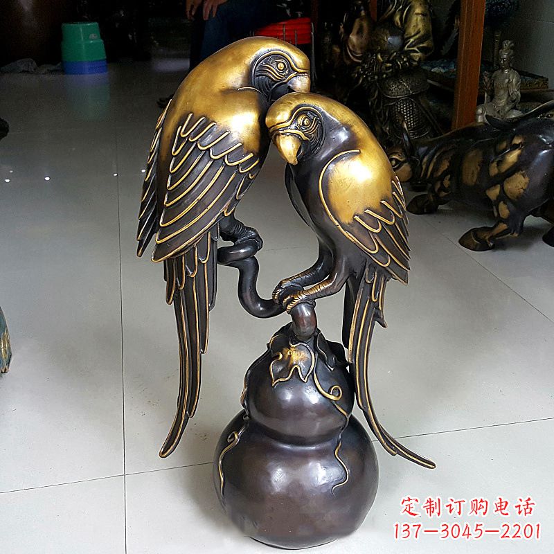 温州纯铜铸造鹦鹉雕塑