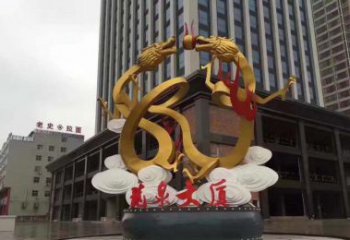 温州精美的双龙戏珠不锈钢雕塑