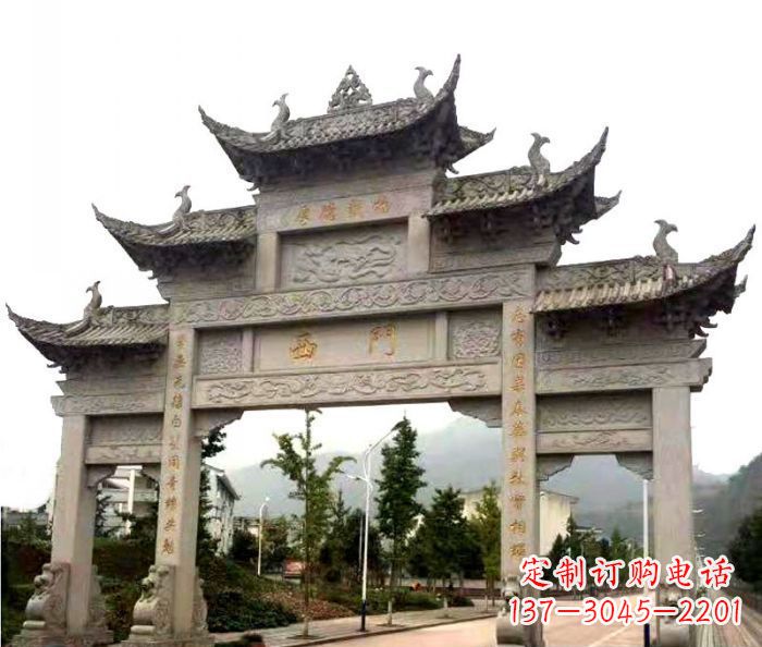 温州村口三门石雕牌楼 (2)