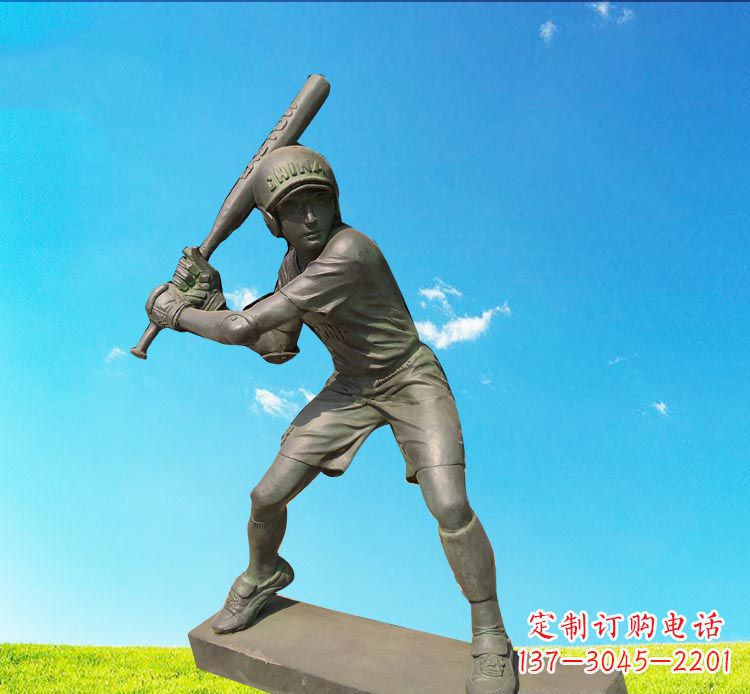 温州打棒球的人物铜雕