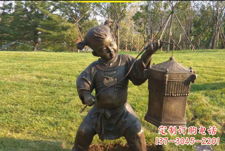 温州打着灯笼的儿童公园景观铜雕雕塑