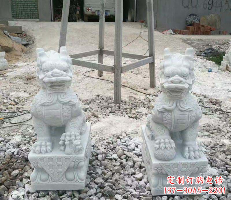 温州大理石踩球麒麟门口镇宅招财石雕