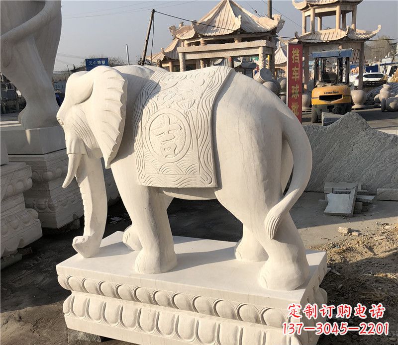 温州大理石卷鼻如意大象雕塑