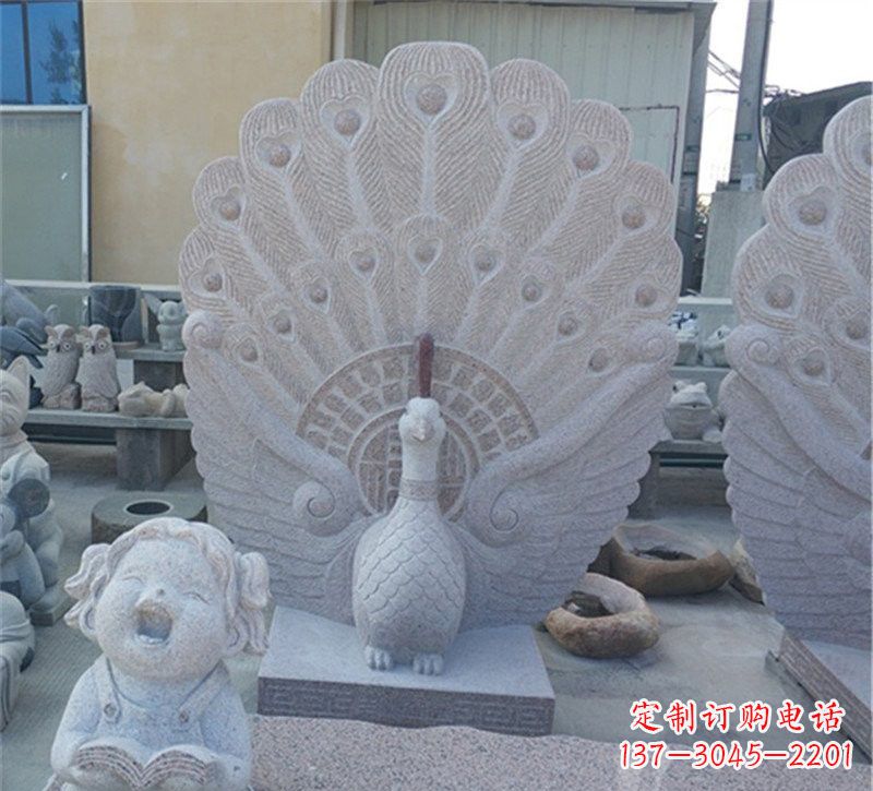 温州大理石孔雀开屏石雕