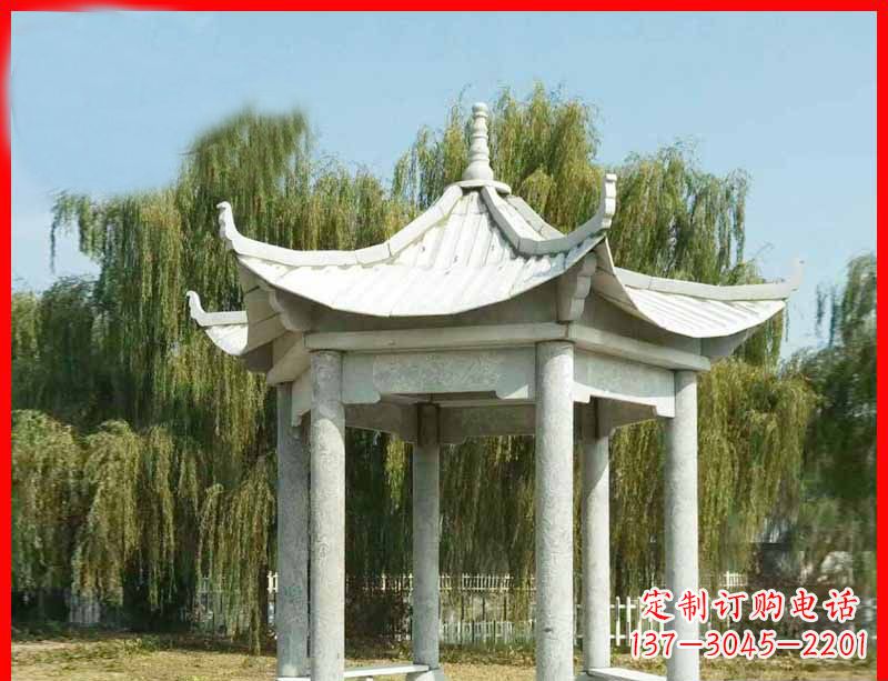 温州大理石六角凉亭公园石雕 (3)