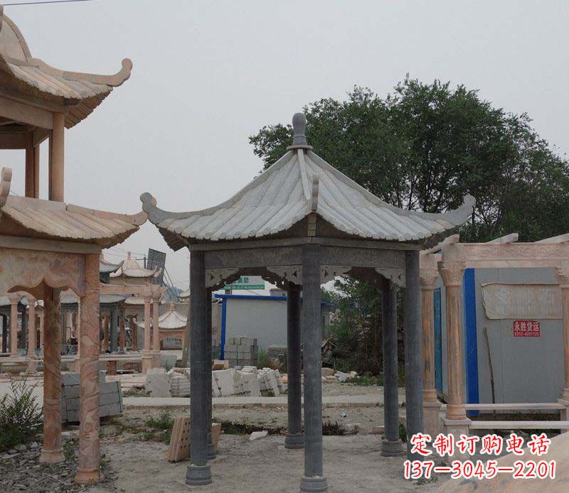 温州大理石六角凉亭公园石雕 (2)
