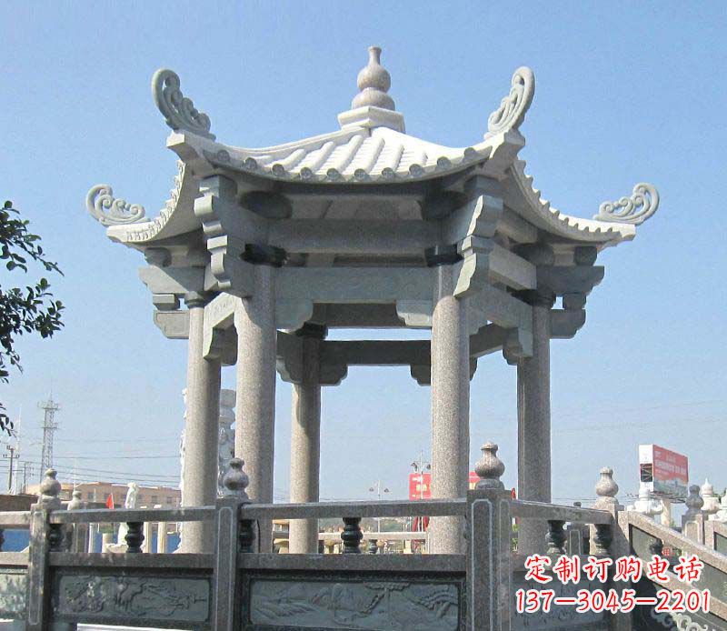 温州大理石六角凉亭石雕 (2)