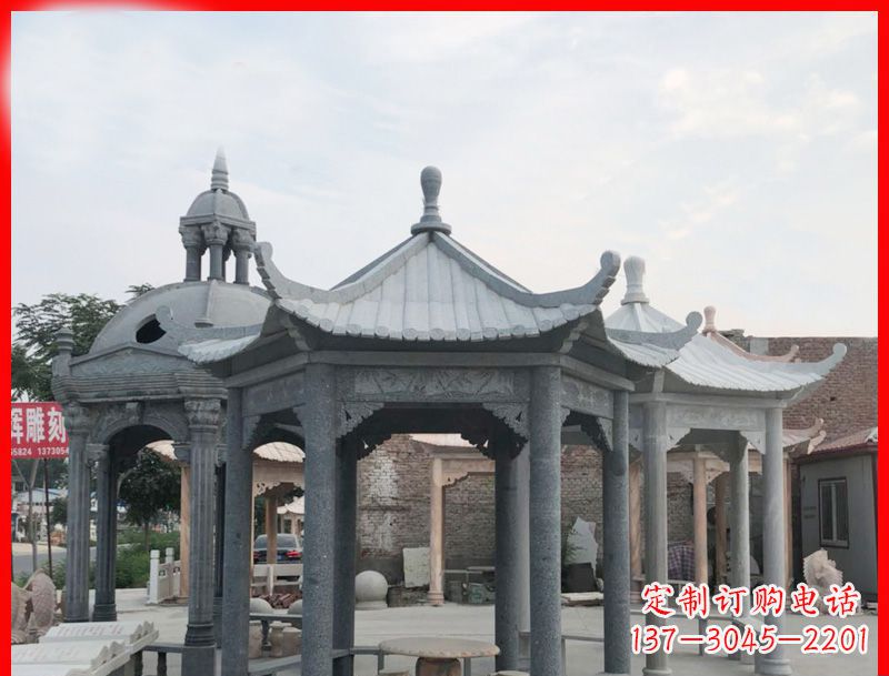 温州大理石六角凉亭公园石雕 (5)