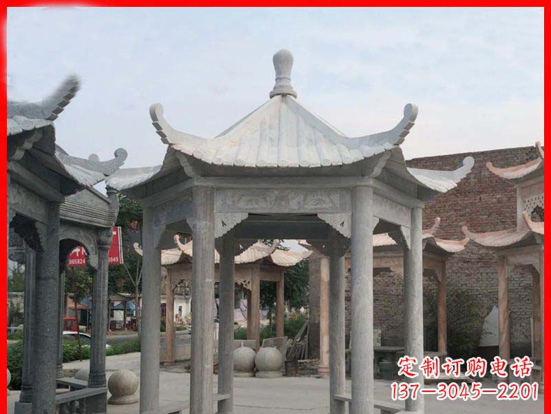 温州大理石六角凉亭公园石雕