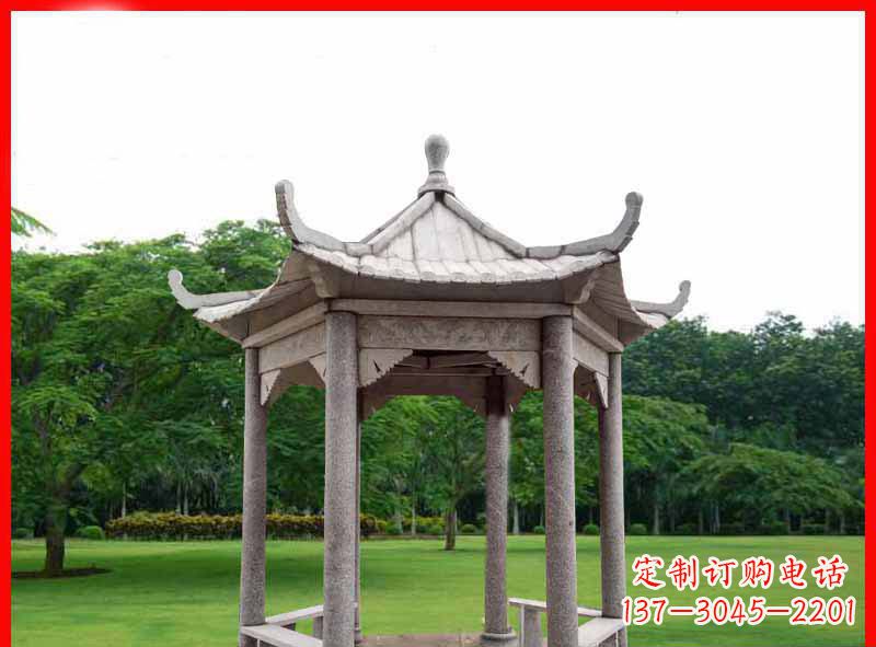温州大理石六角凉亭园林景观石雕