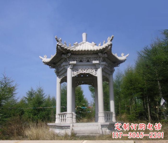 温州大理石六角石雕凉亭 (3)