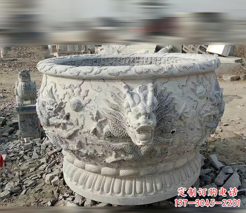 温州大理石龙浮雕水缸