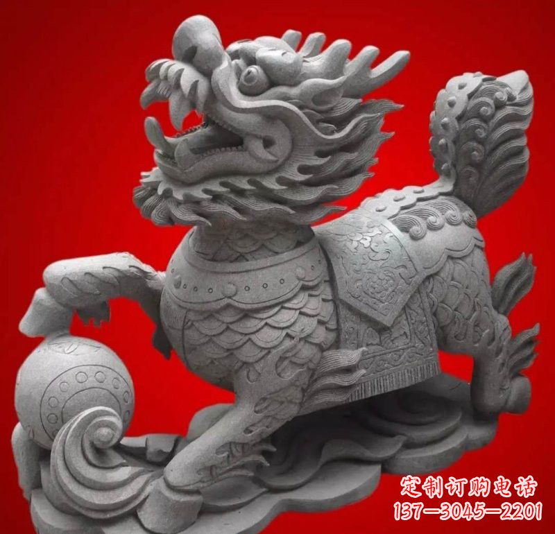 温州大理石企业小区门口镇宅麒麟雕塑