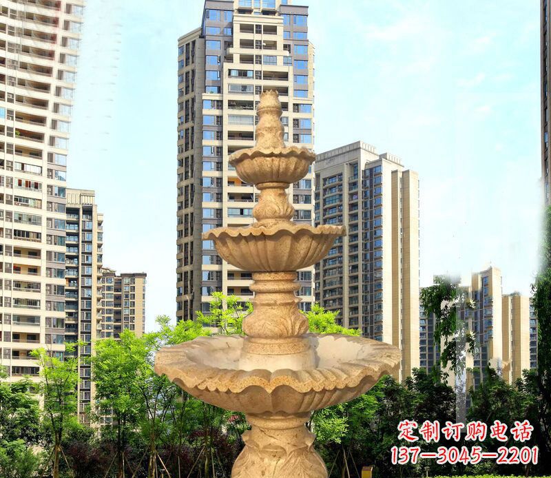 温州大理石三层喷泉公园石雕 (2)