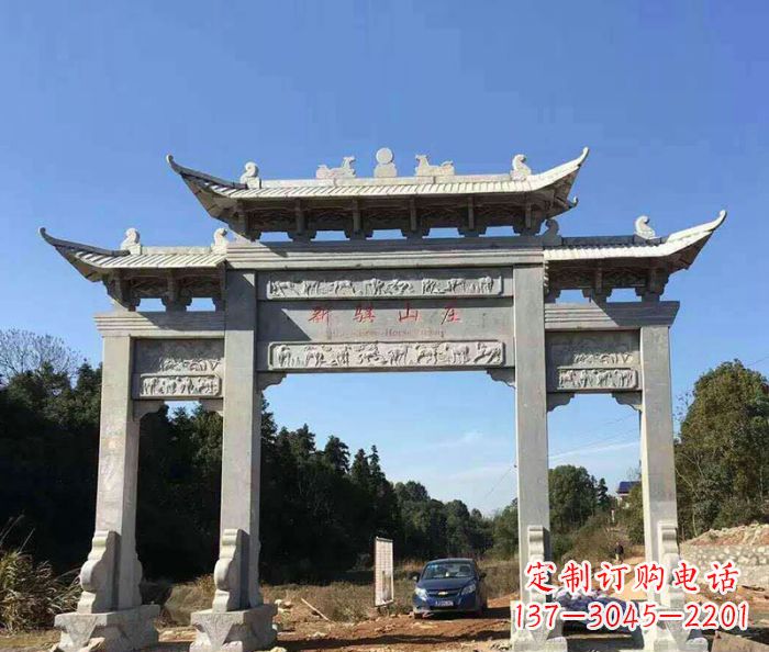 温州大理石三门牌坊石雕 (2)