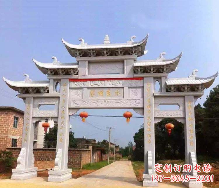 温州大理石三门五楼石牌坊石雕 (2)