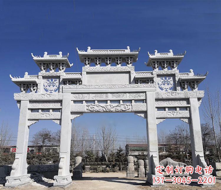 温州大理石三门五楼牌坊石雕