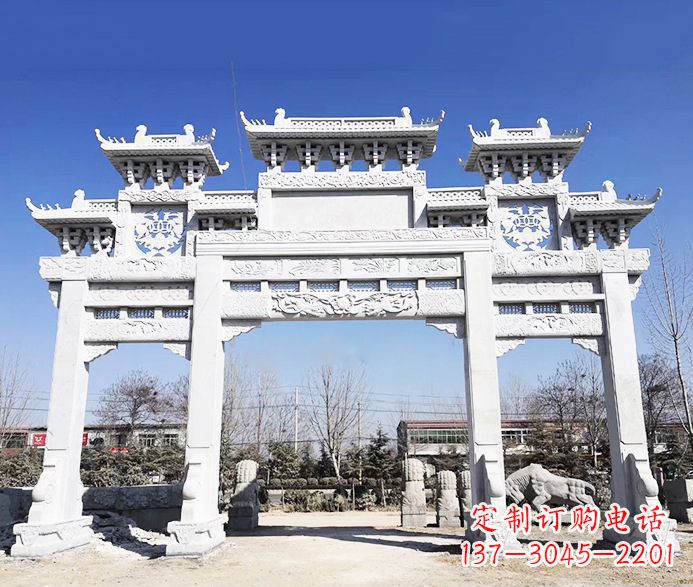 温州大理石三门五楼石牌坊石雕 (3)