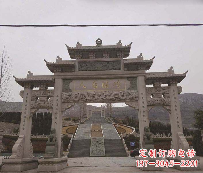 温州大理石三门五楼石牌坊石雕