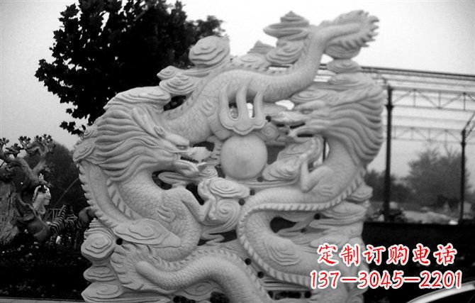 温州精美大理石双龙雕塑