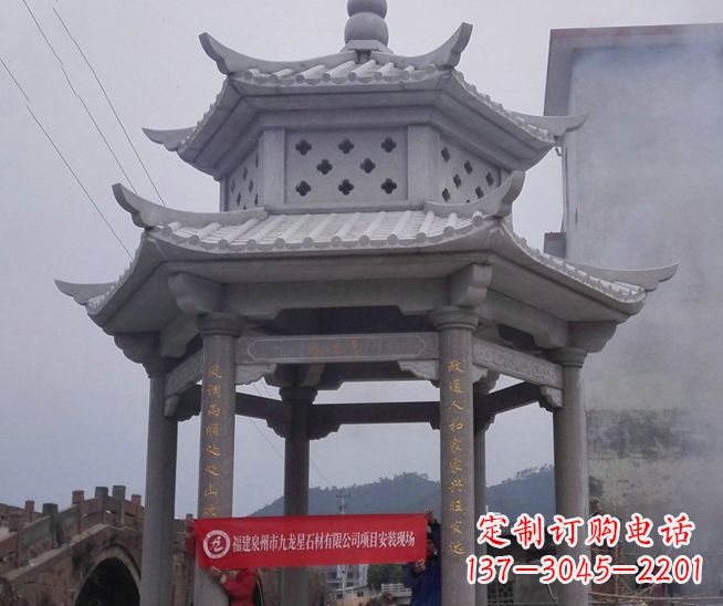 温州大理石双层石雕凉亭