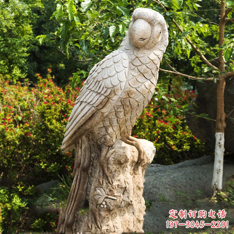 温州大理石鹦鹉雕塑-公园院落动物雕塑摆件