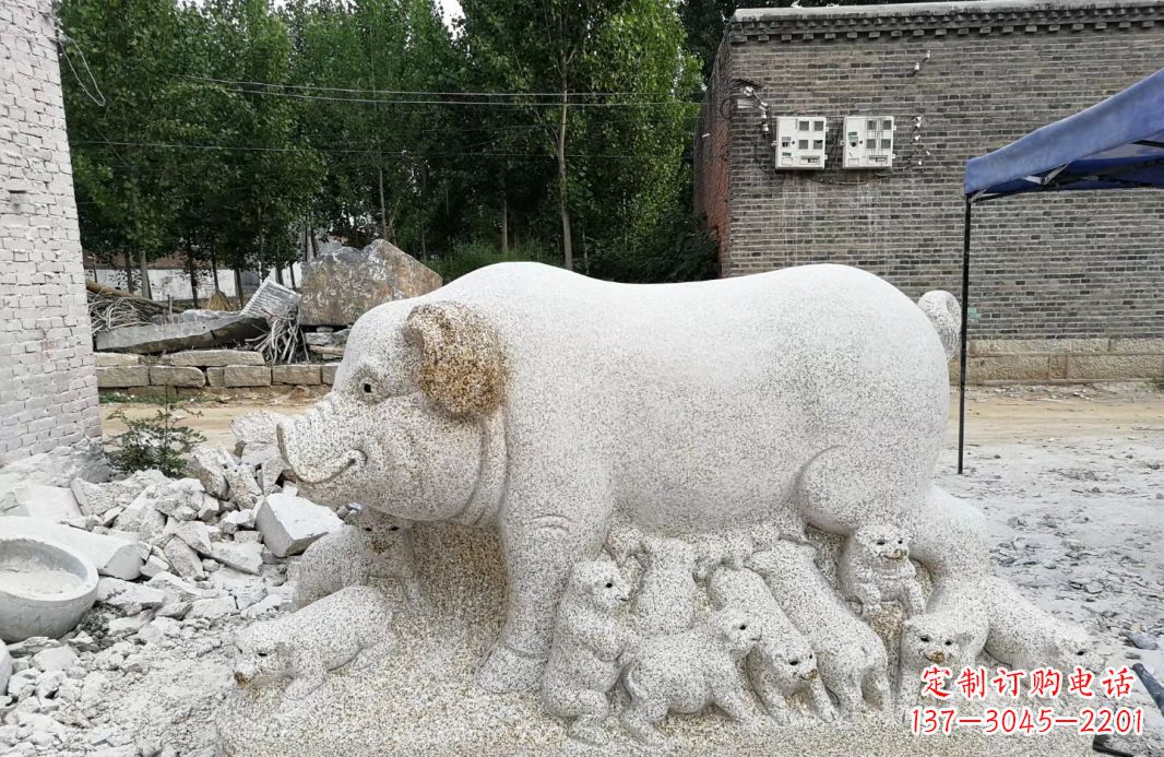 温州大理石招财小母猪雕塑公园动物雕塑