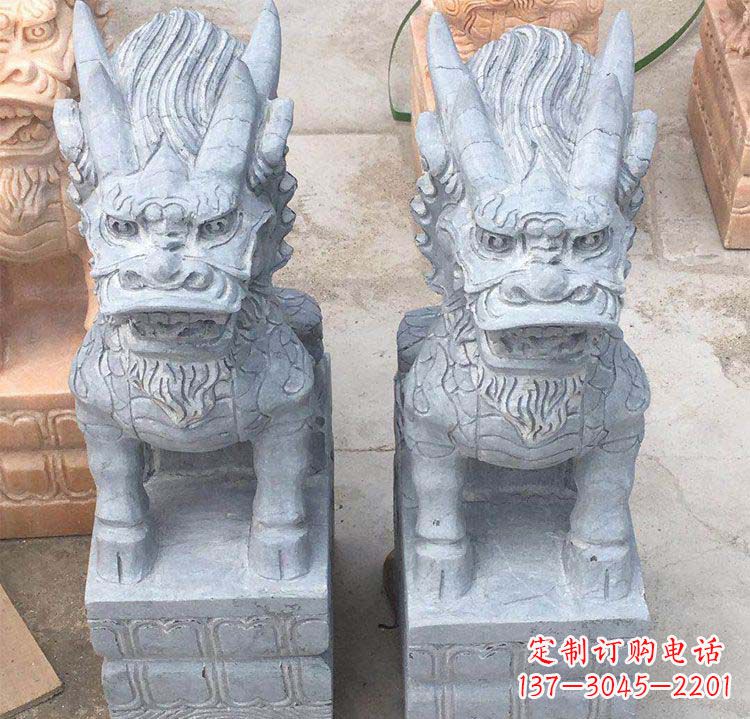 温州雄伟壮观的白色大理石麒麟坐式门口雕塑